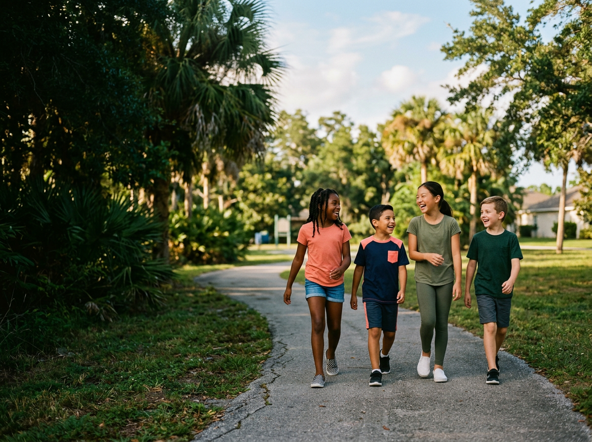 Children walking together in their community